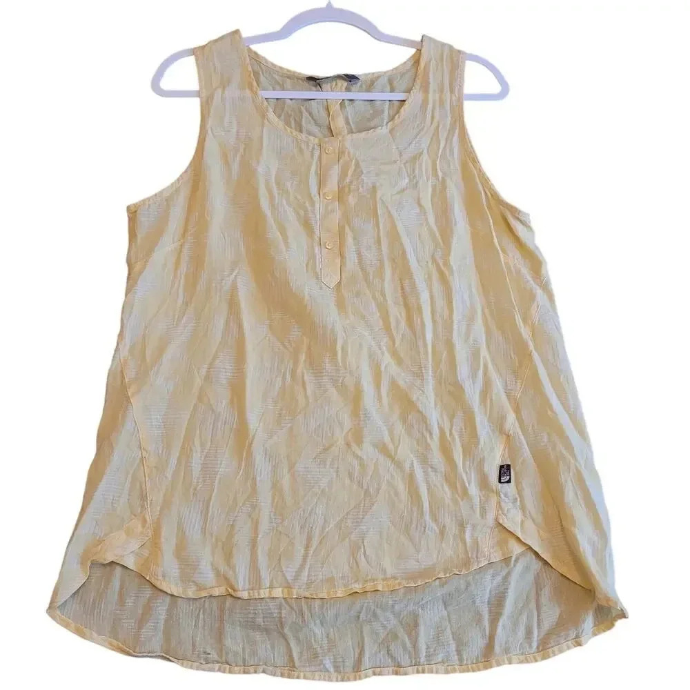 North Face Women's Tank Top Shirt Size Large Yellow Logo Sleeveless Lightweight